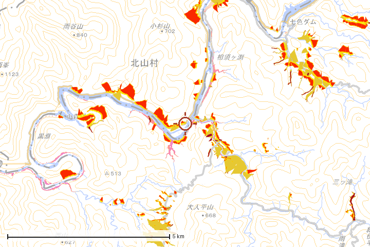 北山村周辺のハザード重ね図