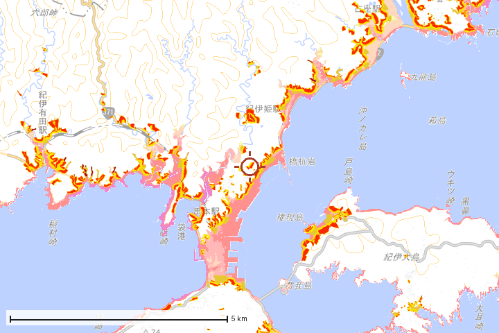 串本町周辺のハザード重ね図
