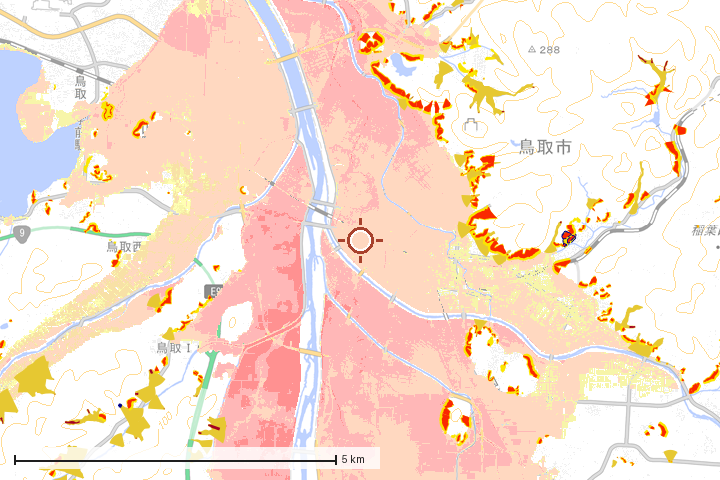 鳥取市周辺のハザード重ね図