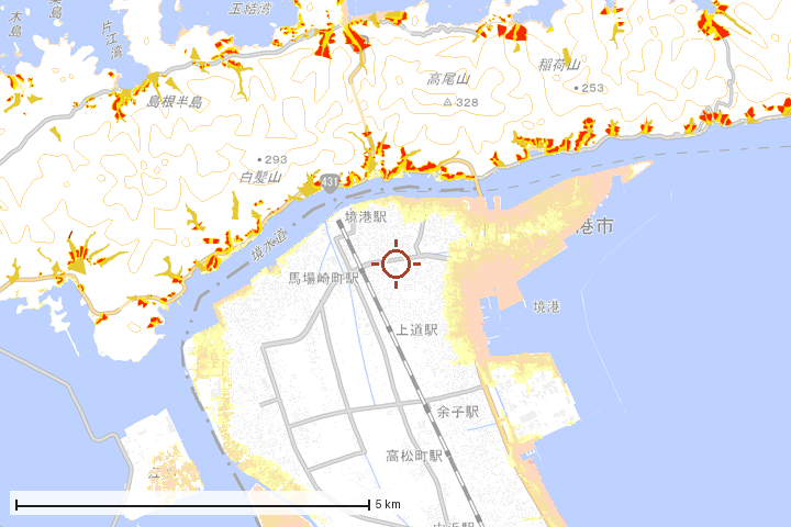 境港市周辺のハザード重ね図