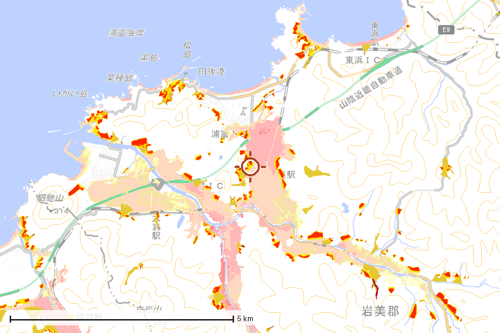 岩美町周辺のハザード重ね図