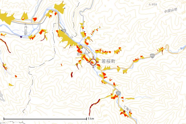 若桜町周辺のハザード重ね図