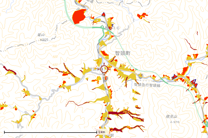 智頭町周辺のハザード重ね図