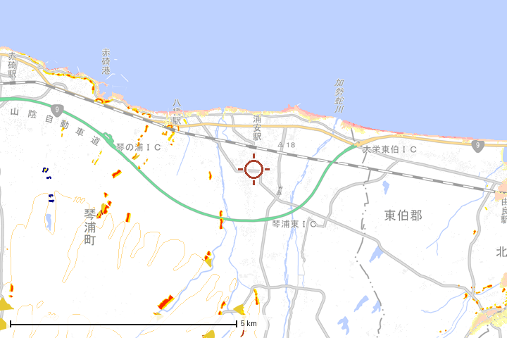 琴浦町周辺のハザード重ね図