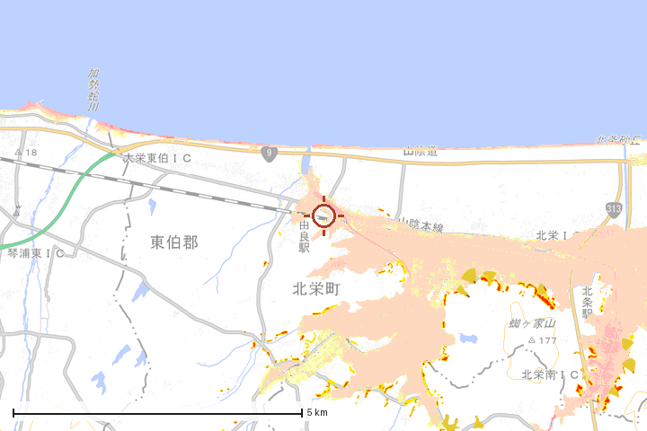 北栄町周辺のハザード重ね図