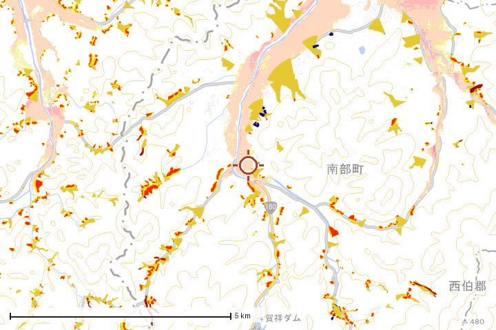 南部町周辺のハザード重ね図
