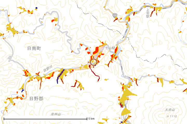 日南町周辺のハザード重ね図
