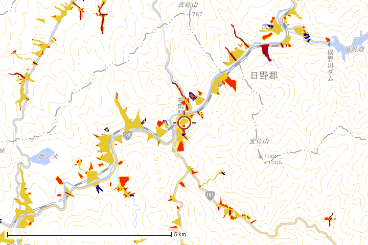 日野町周辺のハザード重ね図