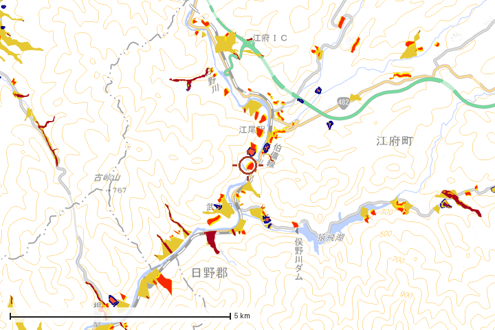 江府町周辺のハザード重ね図