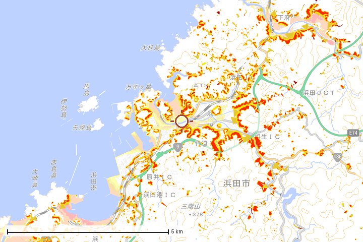 浜田市周辺のハザード重ね図