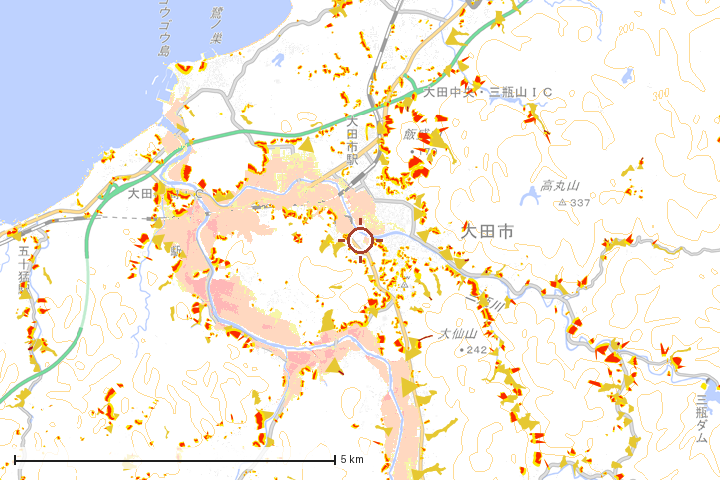 大田市周辺のハザード重ね図