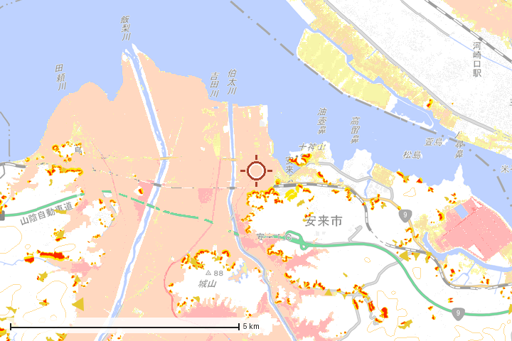 安来市周辺のハザード重ね図