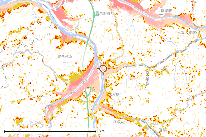 雲南市周辺のハザード重ね図