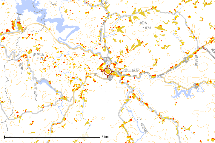 奥出雲町周辺のハザード重ね図