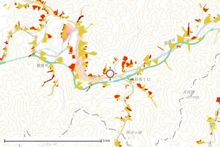 吉賀町周辺のハザード重ね図