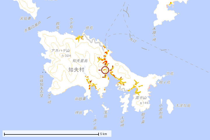 知夫村周辺のハザード重ね図
