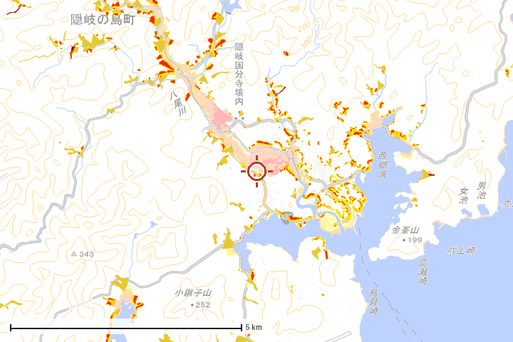 隠岐の島町周辺のハザード重ね図