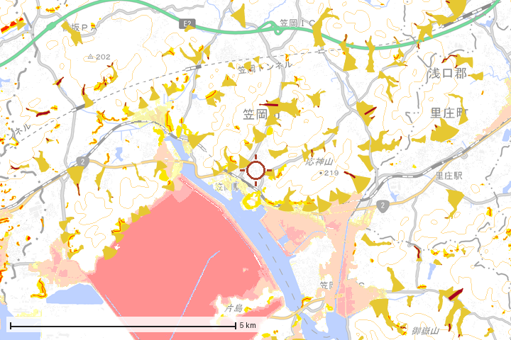 笠岡市周辺のハザード重ね図