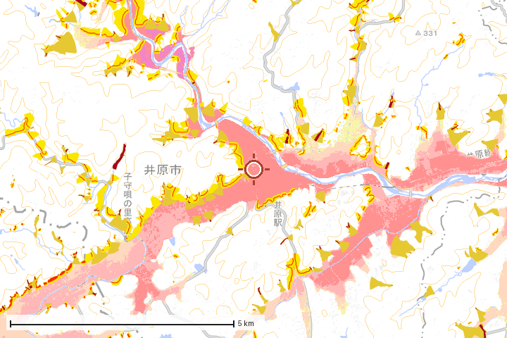 井原市周辺のハザード重ね図