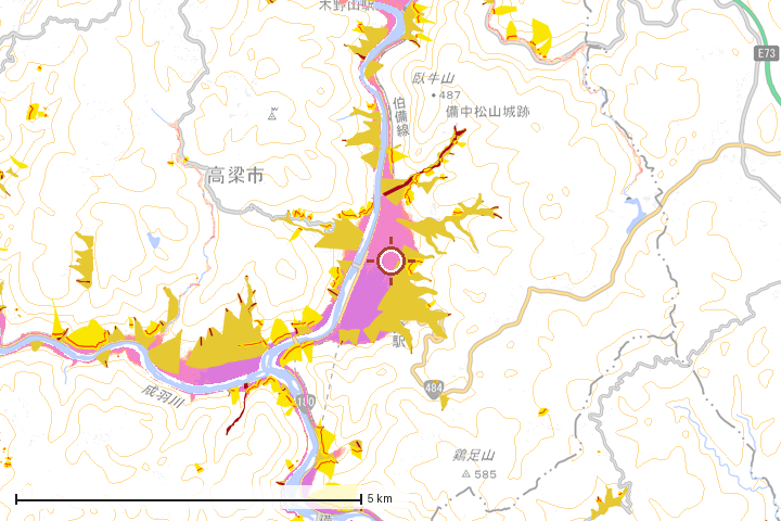 高梁市周辺のハザード重ね図