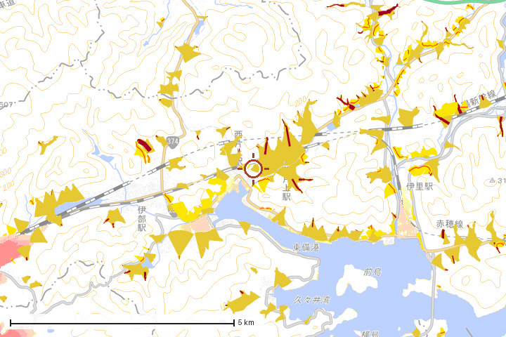 備前市周辺のハザード重ね図