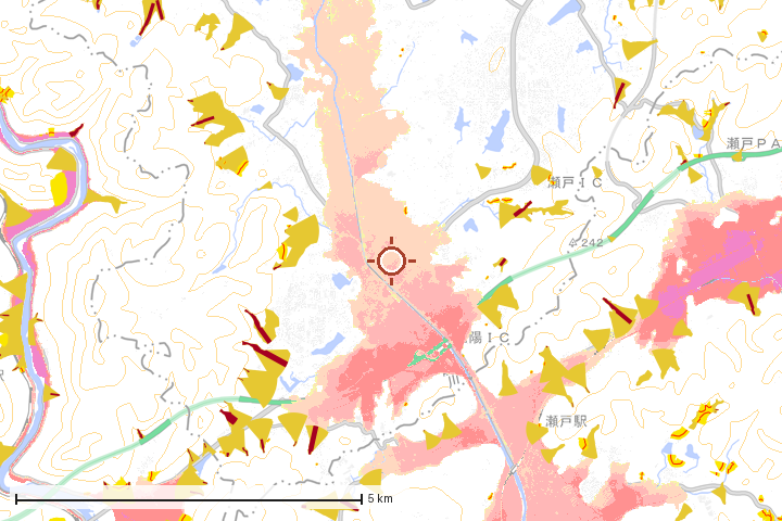 赤磐市周辺のハザード重ね図