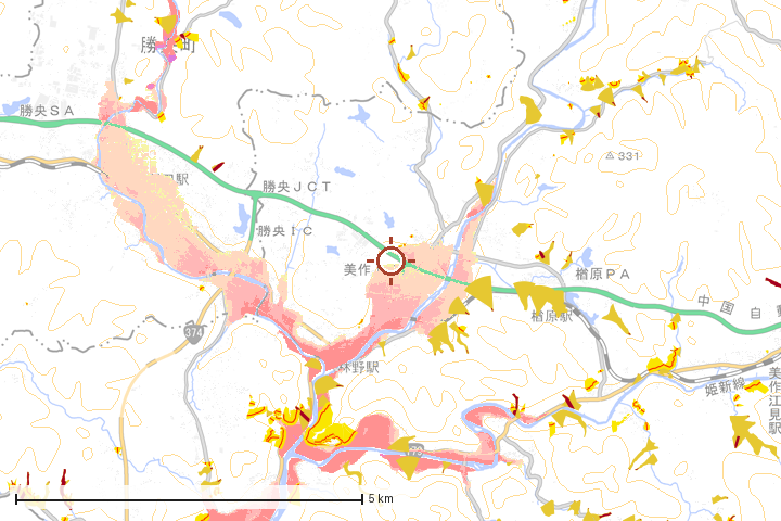 美作市周辺のハザード重ね図