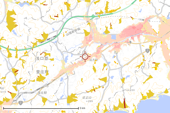 浅口市周辺のハザード重ね図