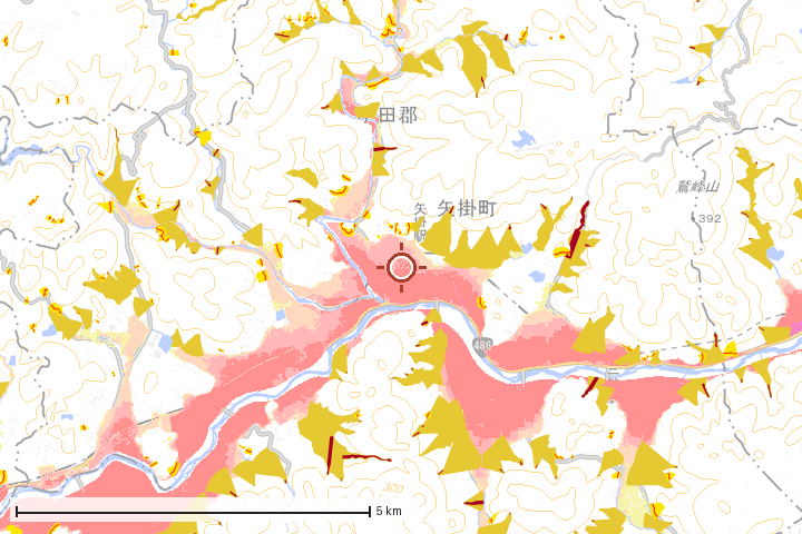 矢掛町周辺のハザード重ね図