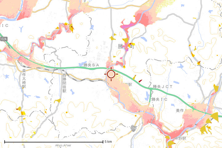 勝央町周辺のハザード重ね図