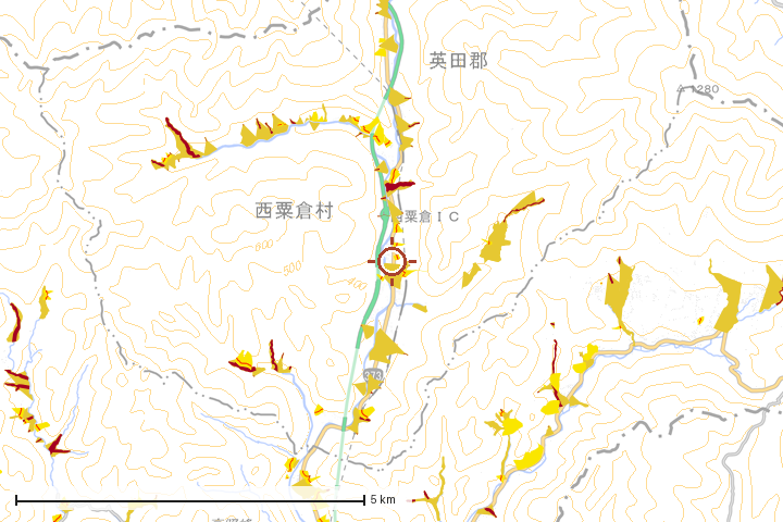 西粟倉村周辺のハザード重ね図