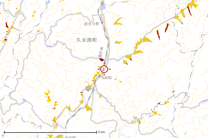 久米南町周辺のハザード重ね図
