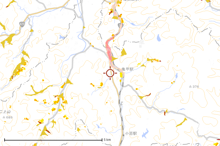 美咲町周辺のハザード重ね図