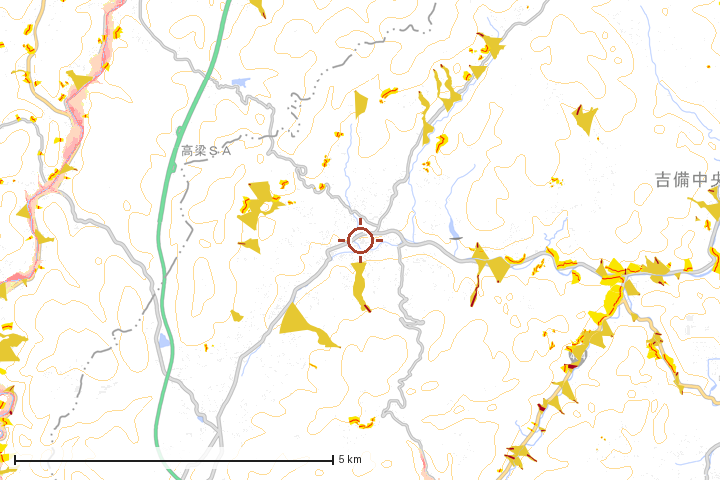 吉備中央町周辺のハザード重ね図