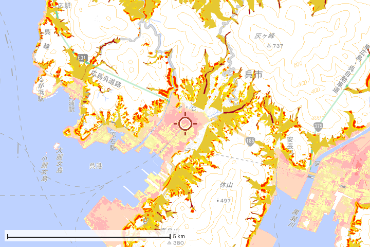 呉市周辺のハザード重ね図