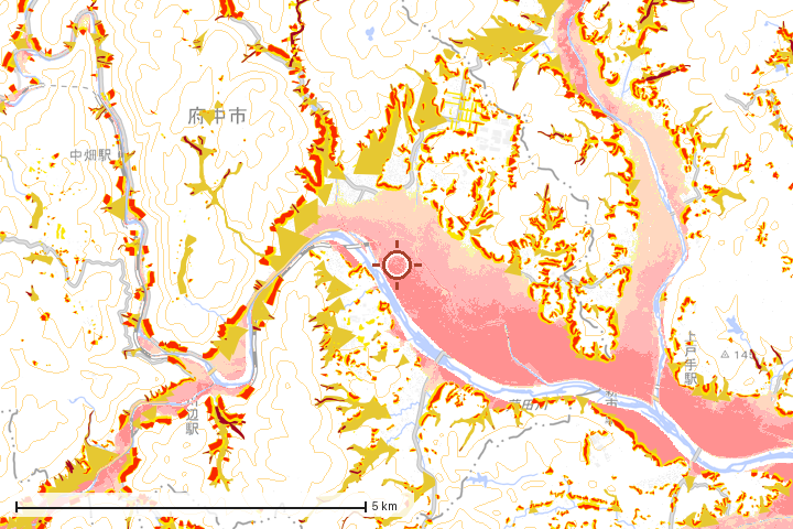 府中市周辺のハザード重ね図
