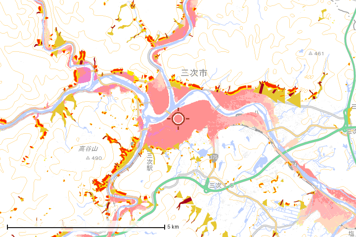 三次市周辺のハザード重ね図