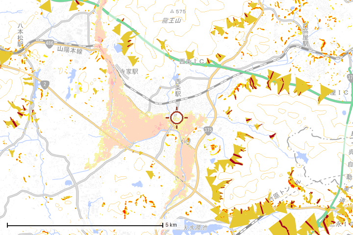 東広島市周辺のハザード重ね図