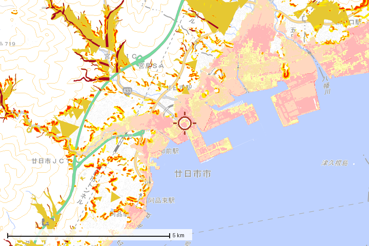 廿日市市周辺のハザード重ね図