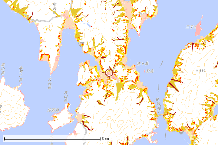 江田島市周辺のハザード重ね図