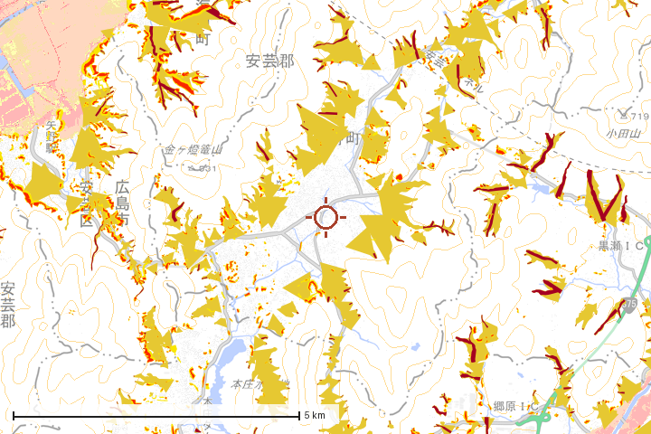 熊野町周辺のハザード重ね図