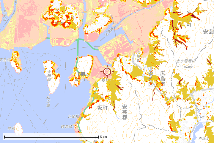 坂町周辺のハザード重ね図