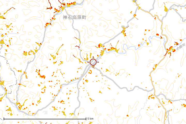 神石高原町周辺のハザード重ね図