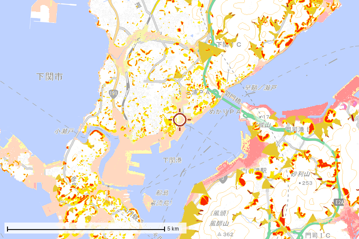 下関市周辺のハザード重ね図