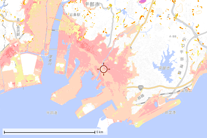 宇部市周辺のハザード重ね図