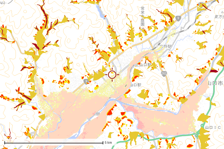 山口市周辺のハザード重ね図