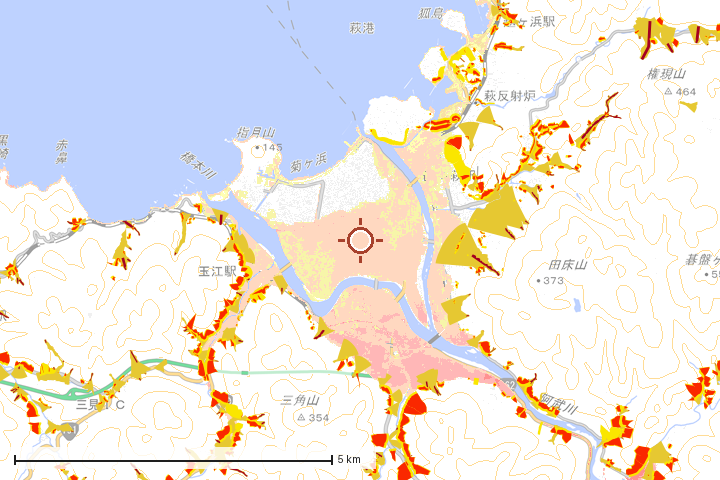 萩市周辺のハザード重ね図