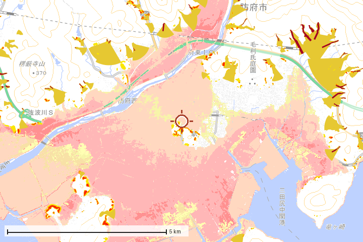 防府市周辺のハザード重ね図