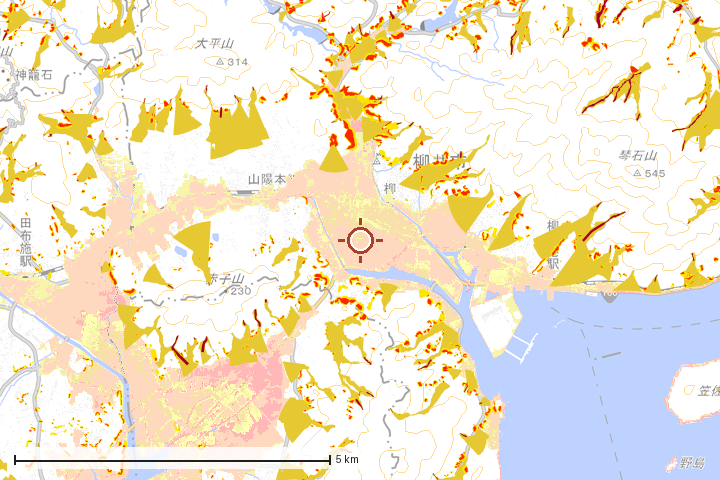 柳井市周辺のハザード重ね図
