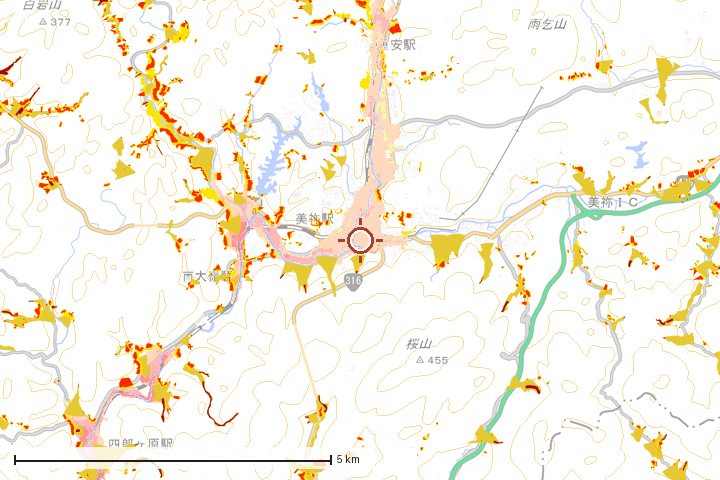 美祢市周辺のハザード重ね図